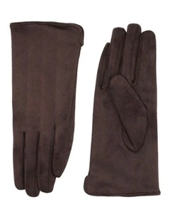 Amalie Faux Suede Gloves in Brown