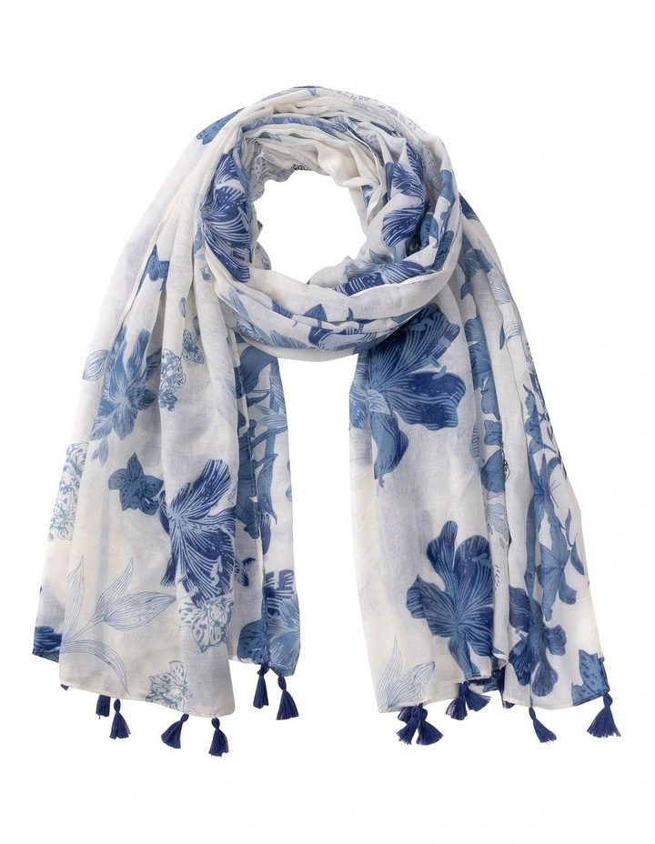 Floral Print Scarf in Blue image 1
