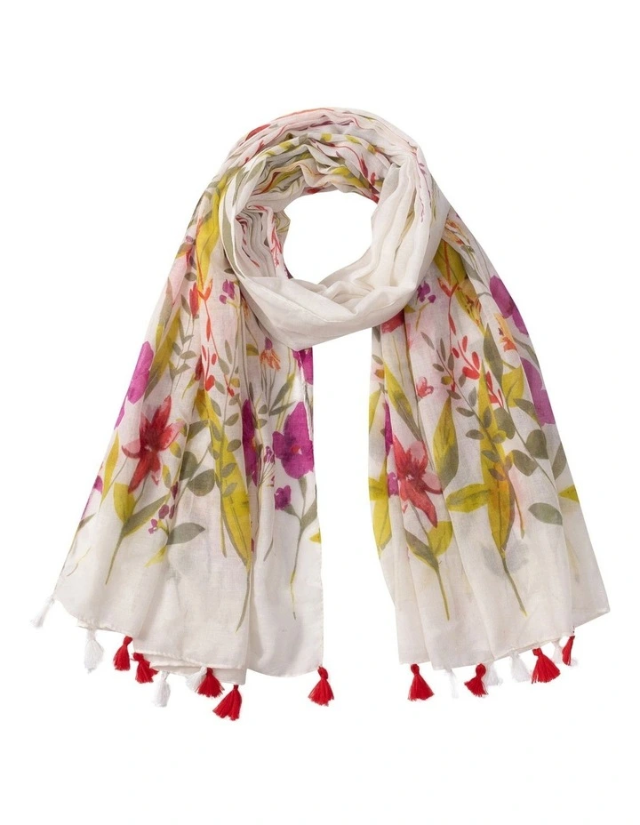 Floral Print Scarf in Ivory image 1