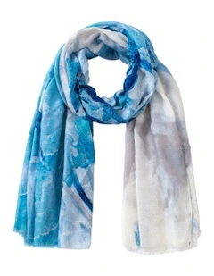 Abstract Floral Gold Foil Scarf in Blue