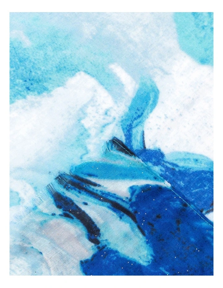 Abstract Floral Gold Foil Scarf in Blue image 2