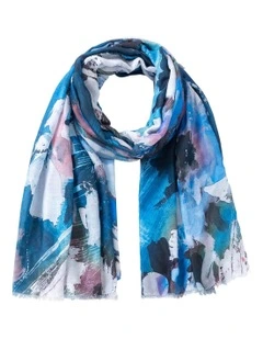 Painted Look Floral Scarf in Blue
