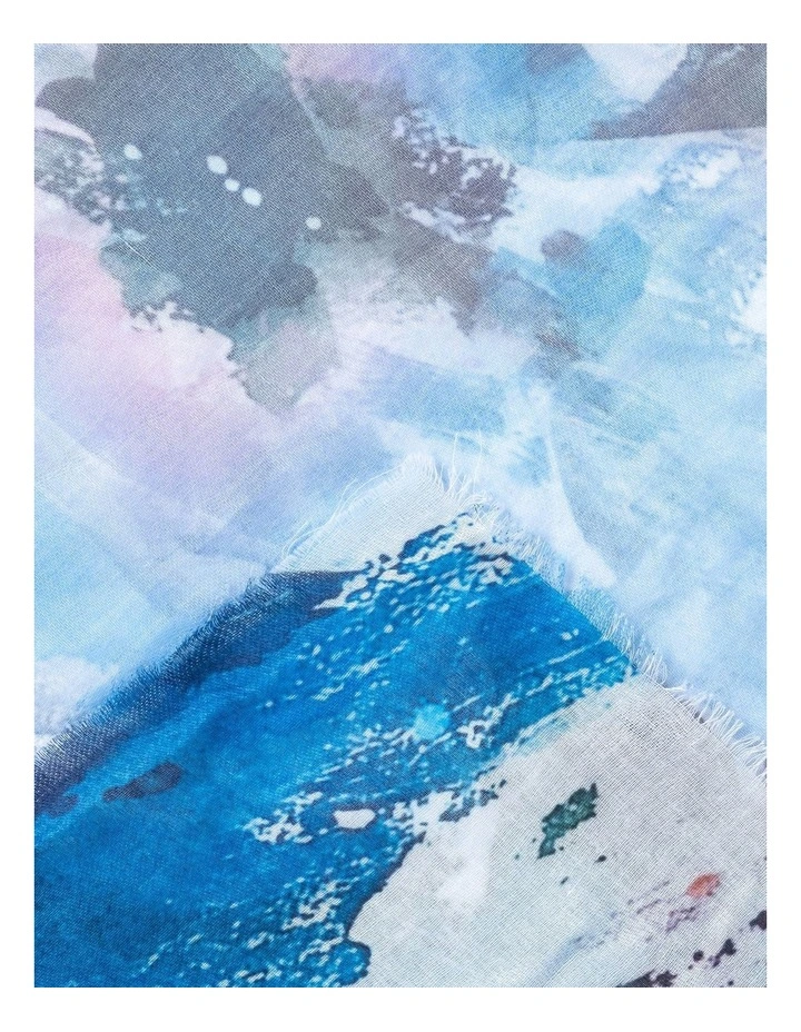 Painted Look Floral Scarf in Blue image 2