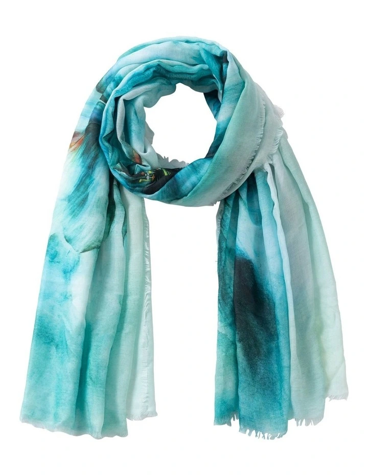 Detailed Floral Print Scarf in Green image 1