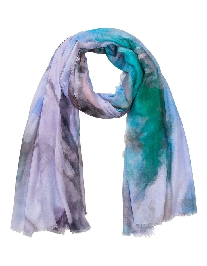 Water Colour Print Scarf in Blues image 1