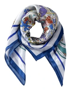 Silk Neckerchief Scarf in White/Blue