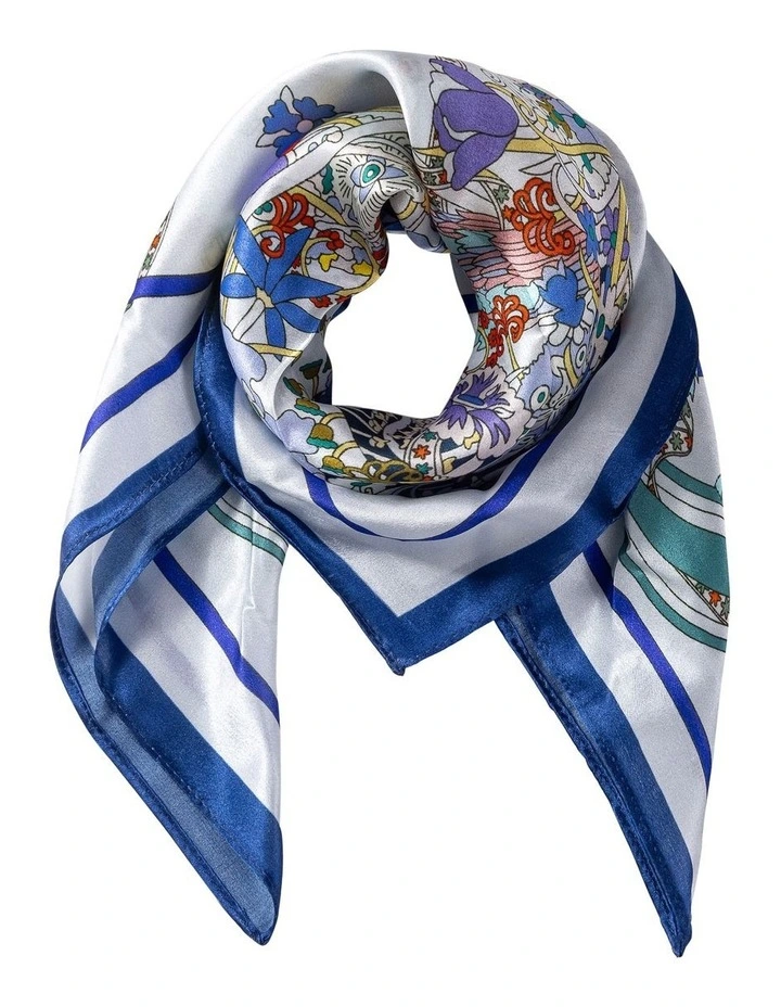 Silk Neckerchief Scarf in White/Blue image 1