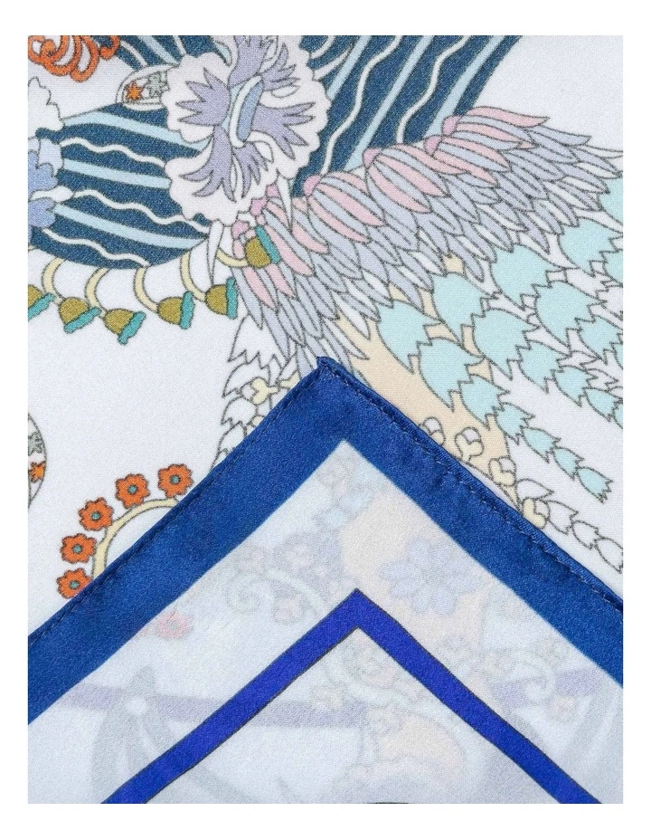 Silk Neckerchief Scarf in White/Blue image 2