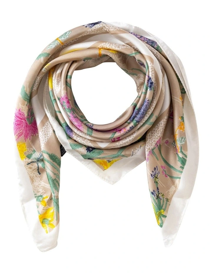 Floral Border Print Kerchief Scarf in Champagne image 1