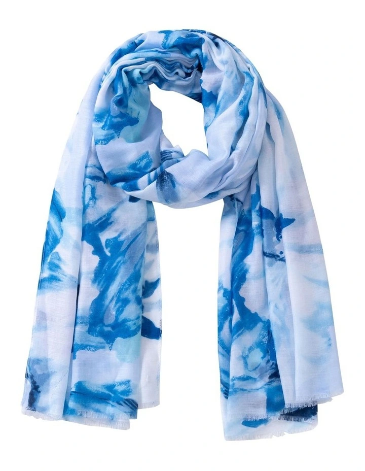 Floral Print Scarf in Blue image 1