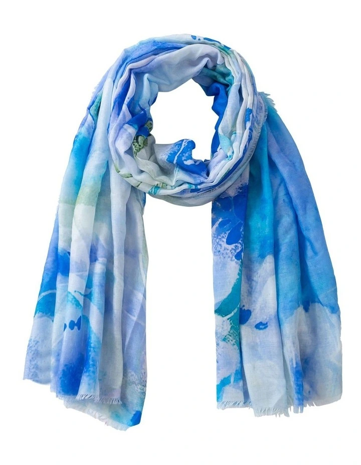 Floral Print Scarf in Blue image 1