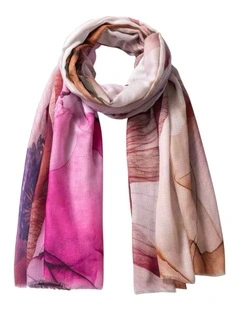 Detailed Floral Print Scarf in Pink
