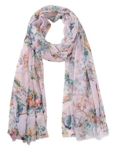 Bird/Floral Print Scarf in Pink