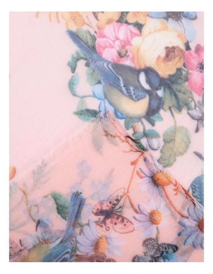 Bird/Floral Print Scarf in Pink image 2