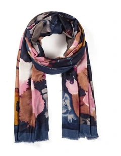 Abstract Floral Print Scarf in Blue