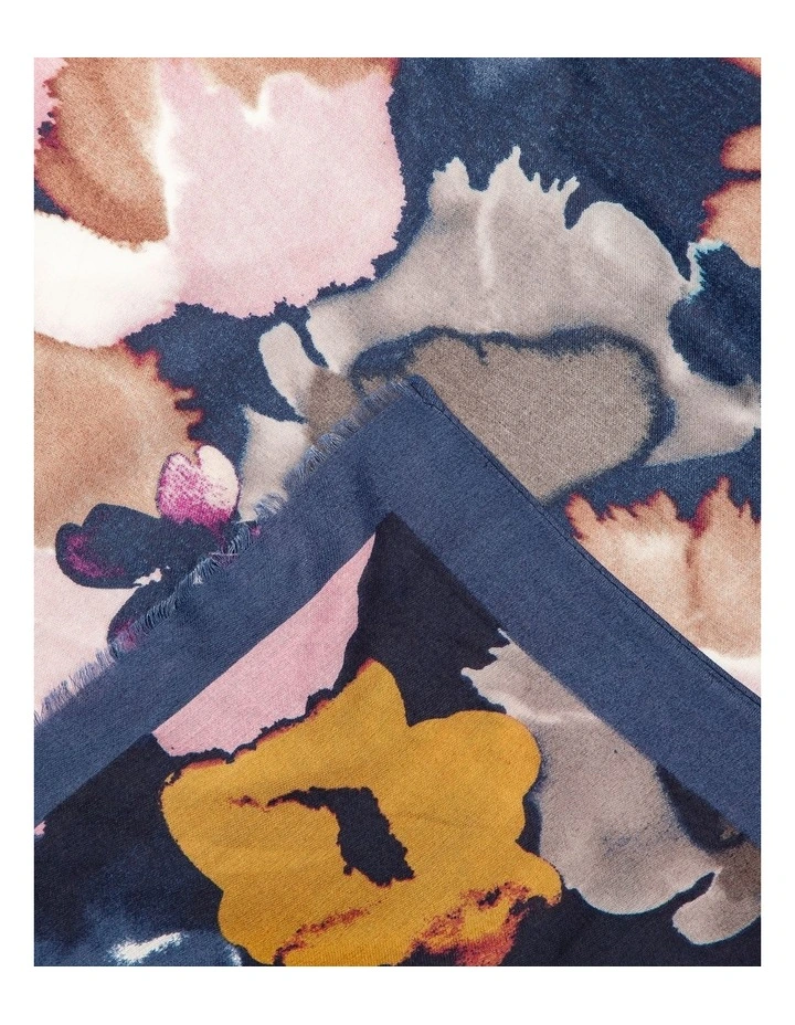 Abstract Floral Print Scarf in Blue image 2