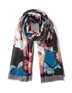 Abstract Floral Print Scarf in Grey