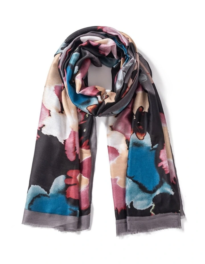 Abstract Floral Print Scarf in Grey image 1