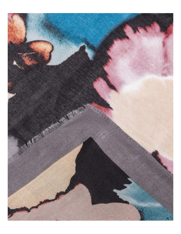 Abstract Floral Print Scarf in Grey image 2
