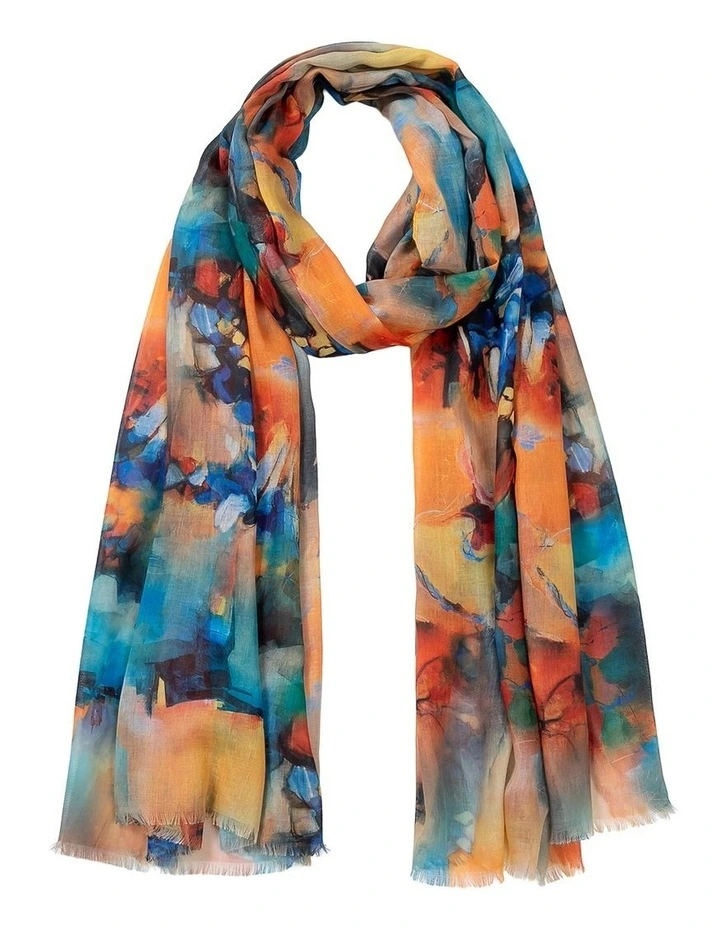 Abstract Print Scarf in Orange image 1