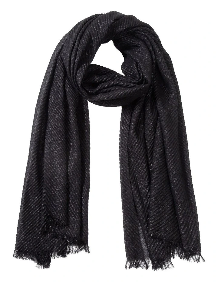 Pleated Sparkle Evening Wrap Scarf in Black image 1