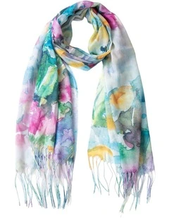 Floral Print With Fringing Scarf in Multi
