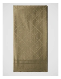 Satin Jacquard Logo Scarf in Olive Night