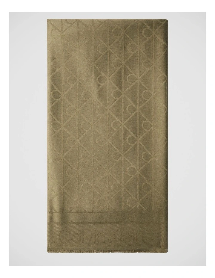 Satin Jacquard Logo Scarf in Olive Night image 1