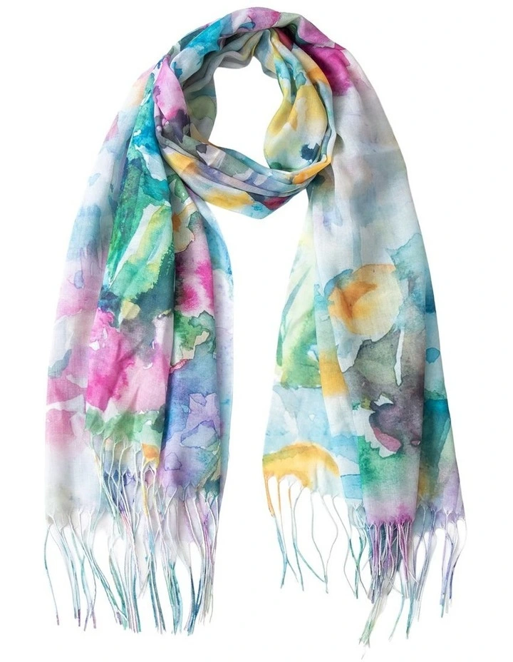 Gregory Ladner Floral Print Scarf With Fringing Gnkf002M In Assorted image 1