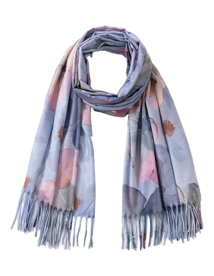 Gregory Ladner Floral Print Scarf With Fringe Gnkf010M In Sky Blue image 1