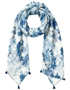 Gregory Ladner Soft Floral Print With Tassels Gnkf026M In Blue