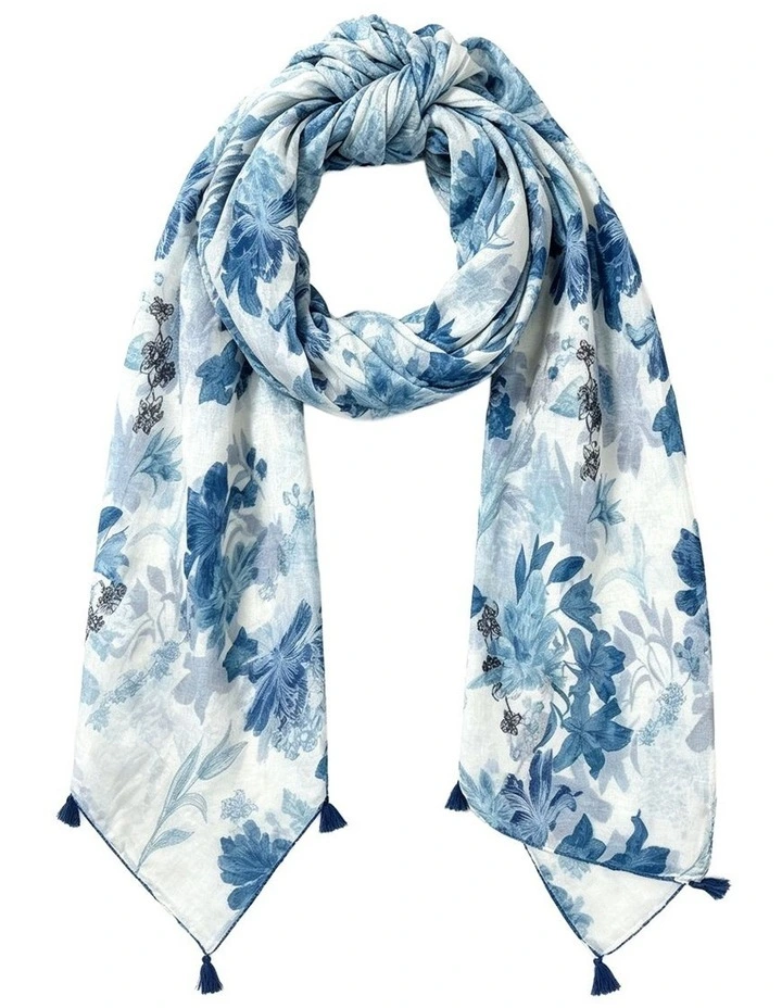 Gregory Ladner Soft Floral Print With Tassels Gnkf026M In Blue image 1