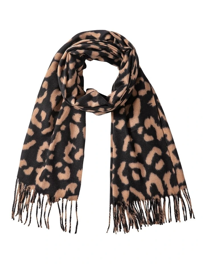 Animal Print Winter Scarf in Black/Camel image 1