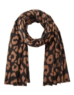 Animal Print Winter Scarf in Black/Camel