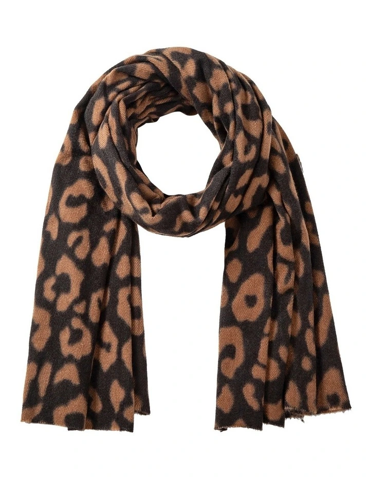 Animal Print Winter Scarf in Black/Camel image 1