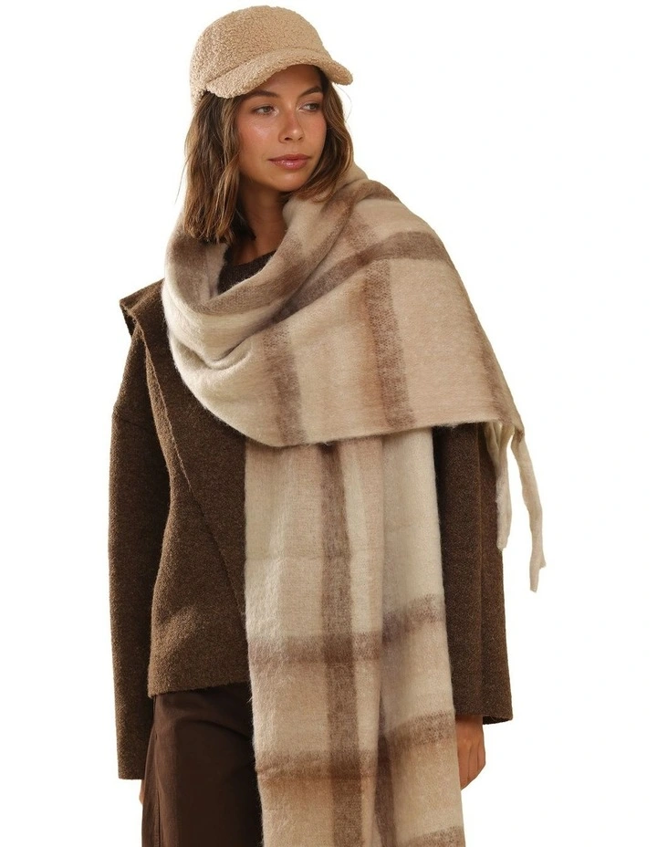 Jessica Woven Check Scarf in Beige image 2