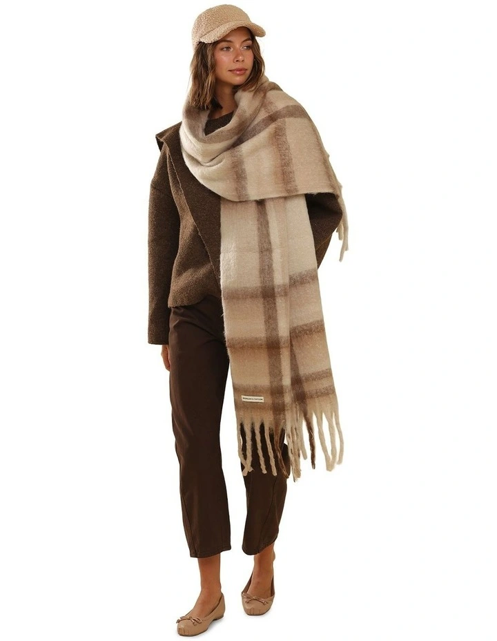 Jessica Woven Check Scarf in Beige image 3