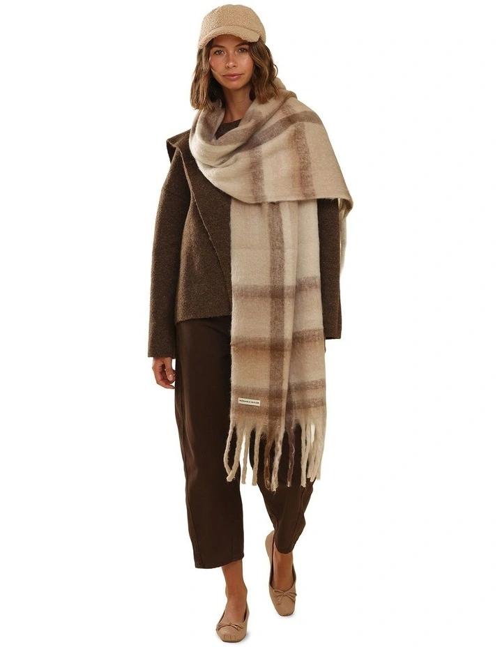Jessica Woven Check Scarf in Beige image 5