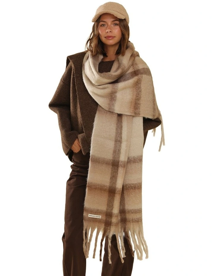 Jessica Woven Check Scarf in Beige image 6