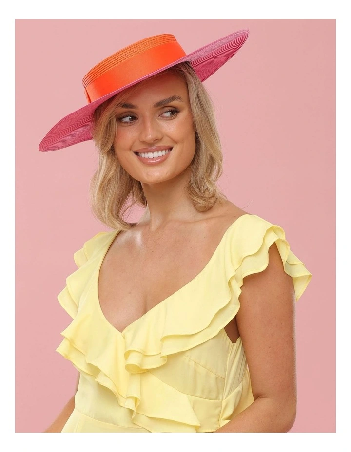 Domino Boater Racewear Hat in Pink Orange image 5