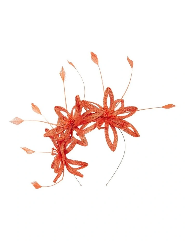 Sinamay Side Flowers With Feathers Fascinator in Orange image 1