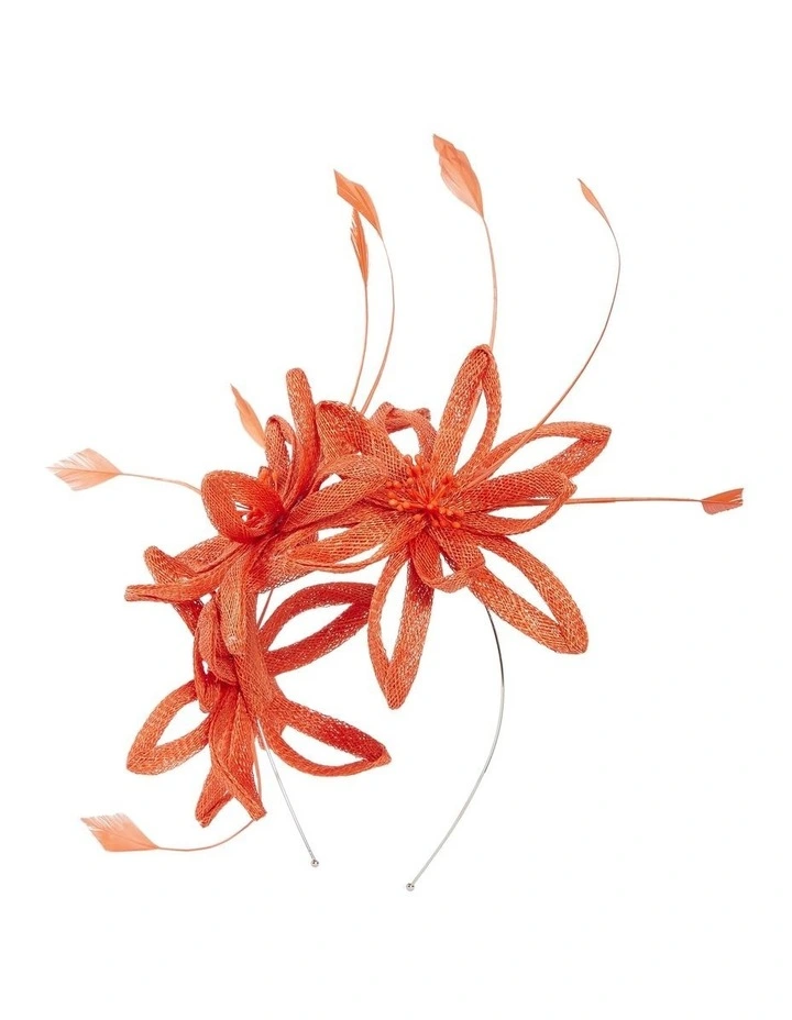 Sinamay Side Flowers With Feathers Fascinator in Orange image 2