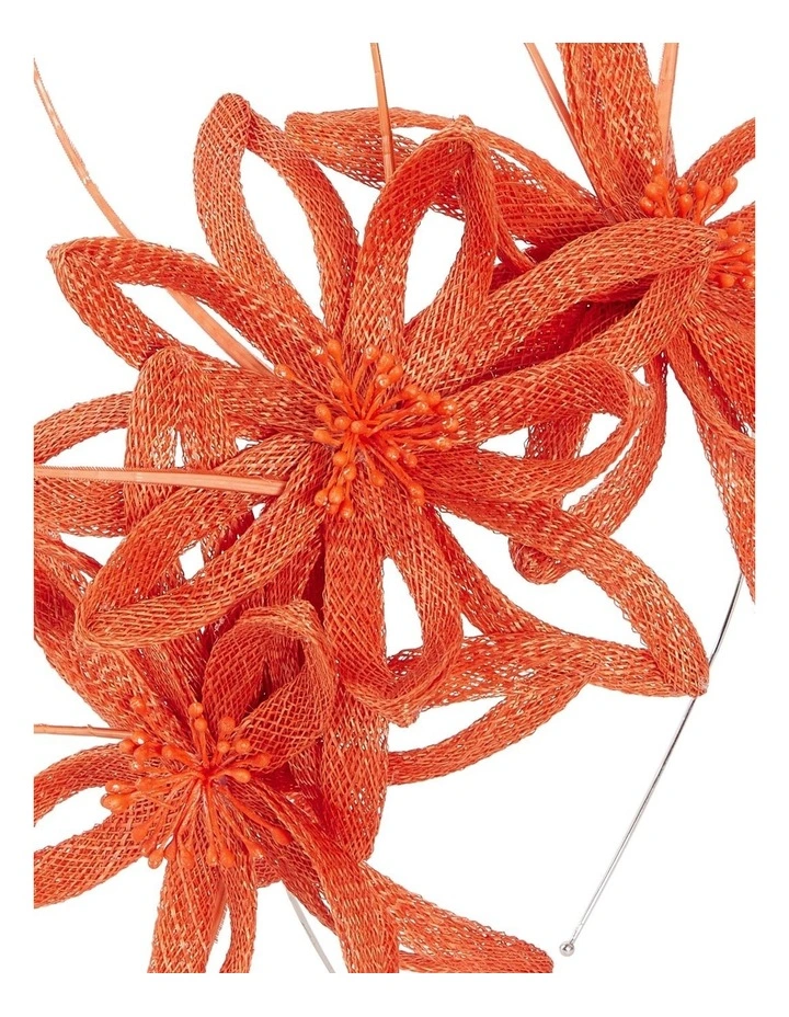 Sinamay Side Flowers With Feathers Fascinator in Orange image 3