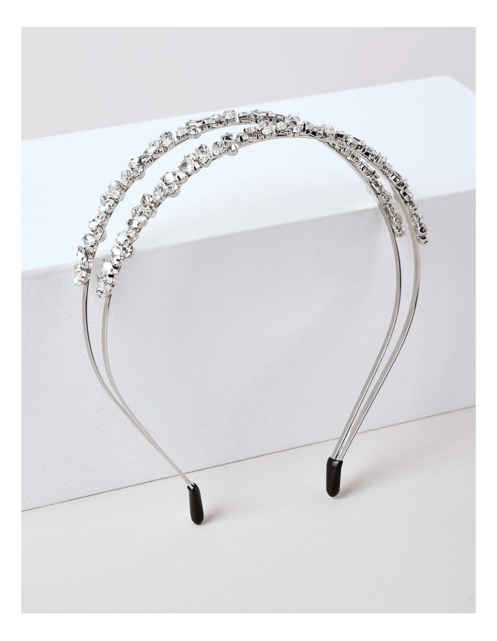 Jewelled Double Band Headband in Silver image 1