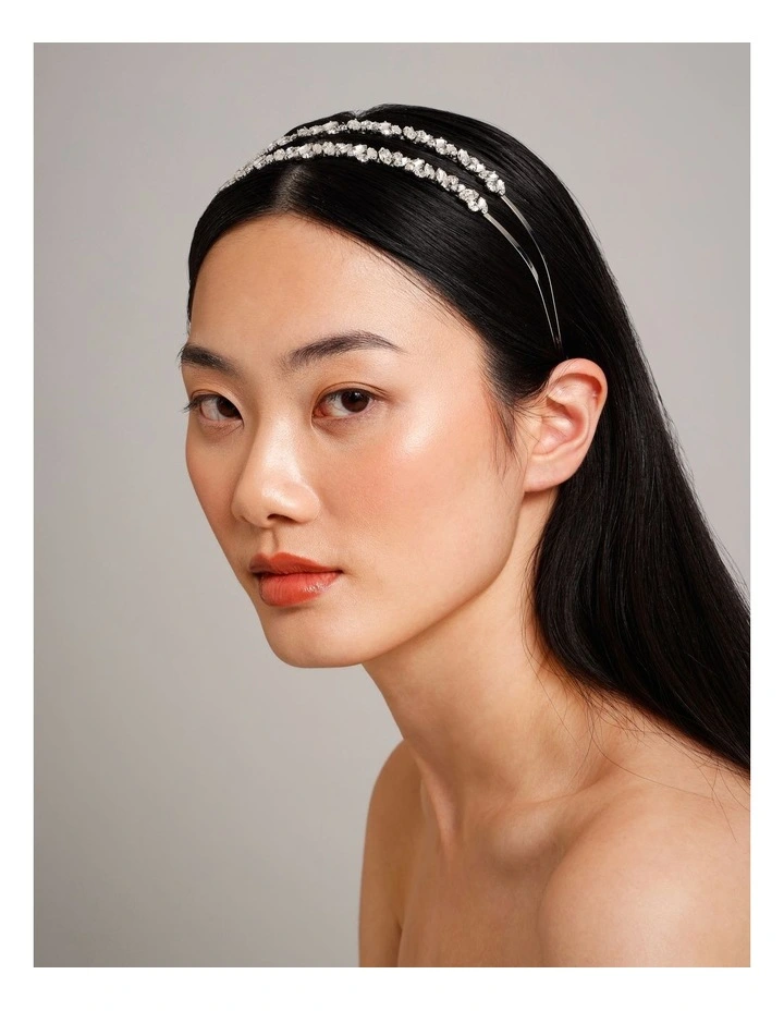 Jewelled Double Band Headband in Silver image 2