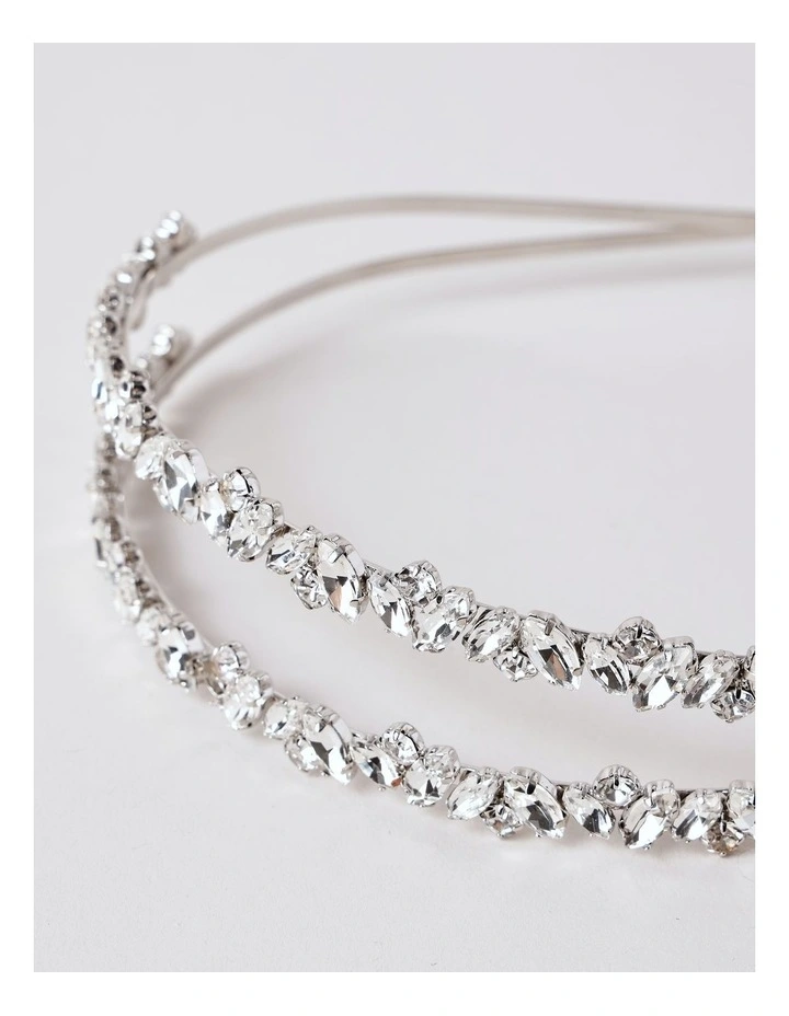 Jewelled Double Band Headband in Silver image 3