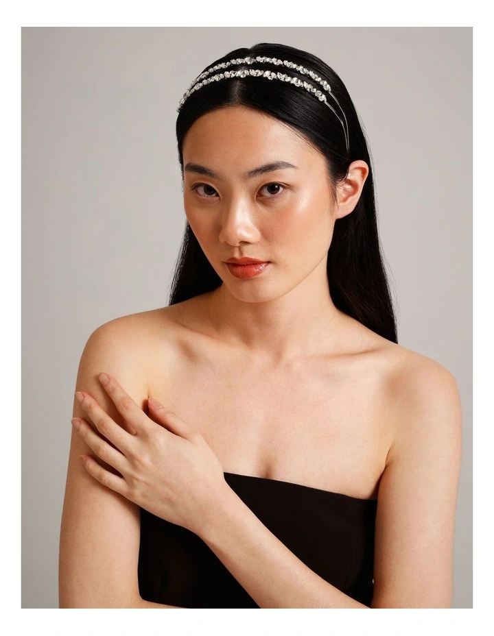 Jewelled Double Band Headband in Silver image 4