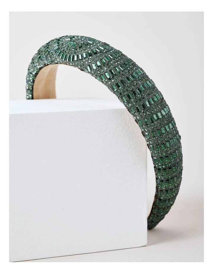 Diamante Padded Headband in Green image 2