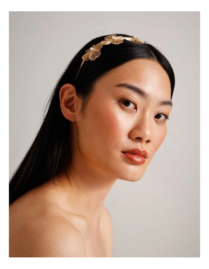 Gold Flower Headband in Gold image 2