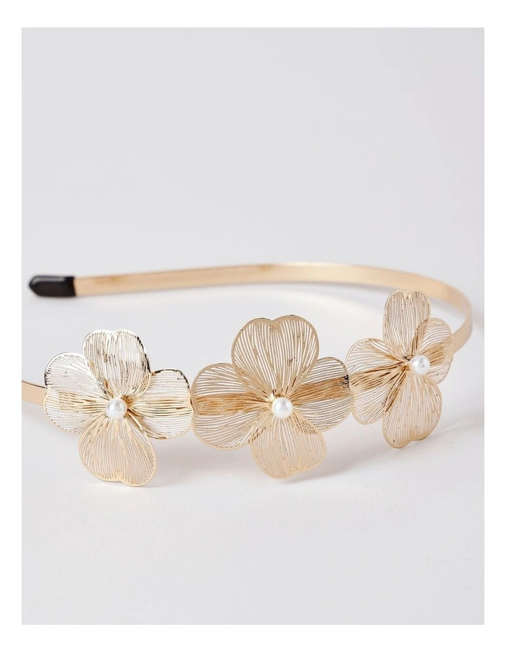 Gold Flower Headband in Gold image 3